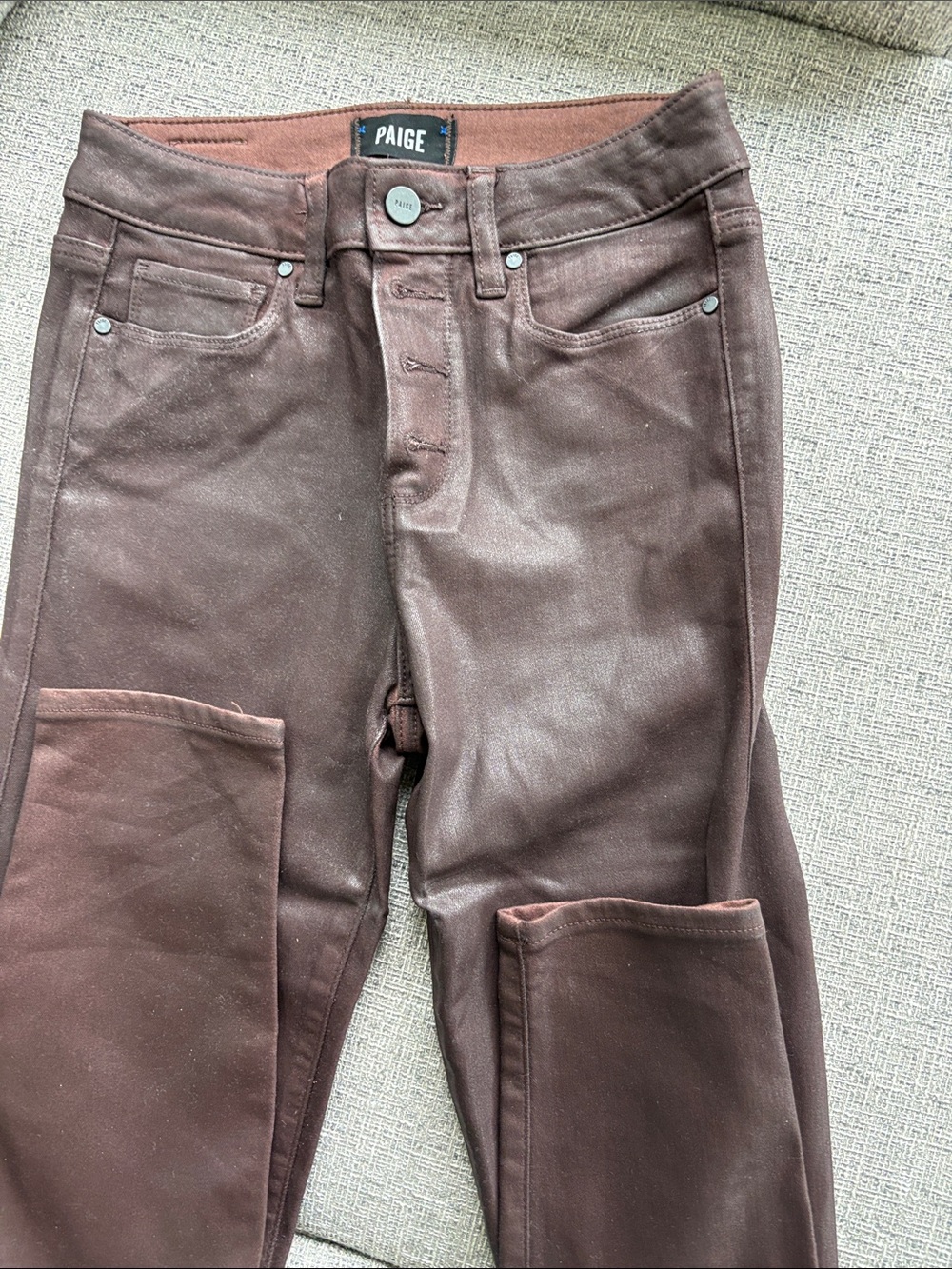 PAIGE Brown Coated Skinny Jeggings